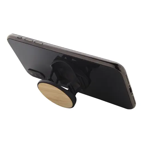 Porta telefono adesivo in plastica ricoperto in bambù