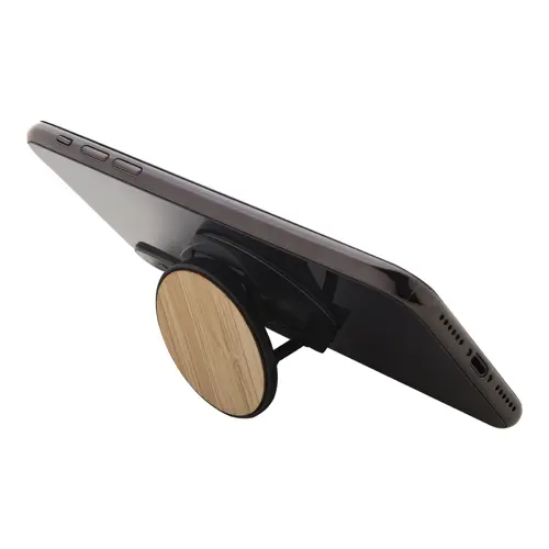 Porta telefono adesivo in plastica ricoperto in bambù