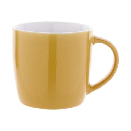 Tazza in ceramica colorata con interno bianco e confezione di cartoncino kraft 335ml