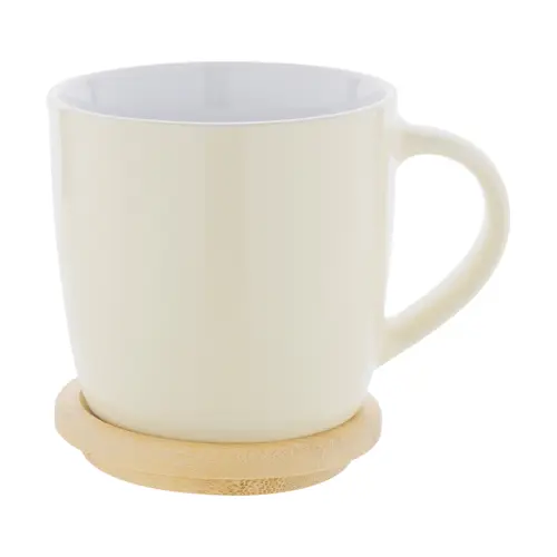Tazza in ceramica colorata di alta qualità da 335ml con interno bianco sottobicchiere coperchio in bambù
