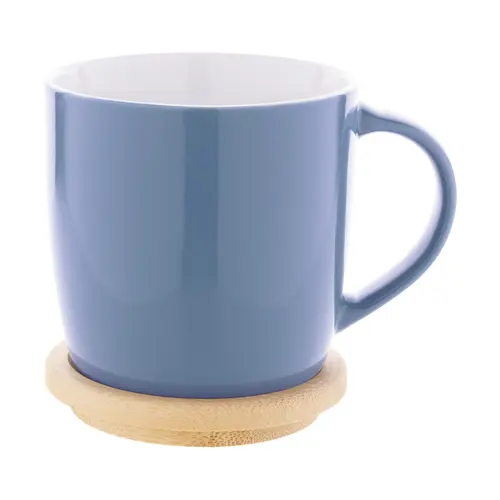 Tazza in ceramica colorata di alta qualità da 335ml con interno bianco sottobicchiere coperchio in bambù
