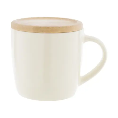 Tazza in ceramica colorata di alta qualità da 335ml con interno bianco sottobicchiere coperchio in bambù