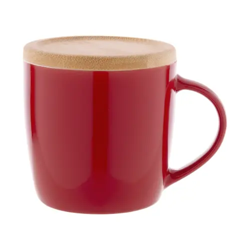 Tazza in ceramica colorata di alta qualità da 335ml con interno bianco sottobicchiere coperchio in bambù