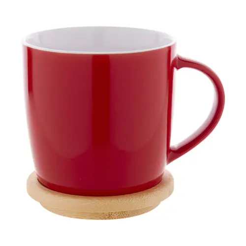 Tazza in ceramica colorata di alta qualità da 335ml con interno bianco sottobicchiere coperchio in bambù