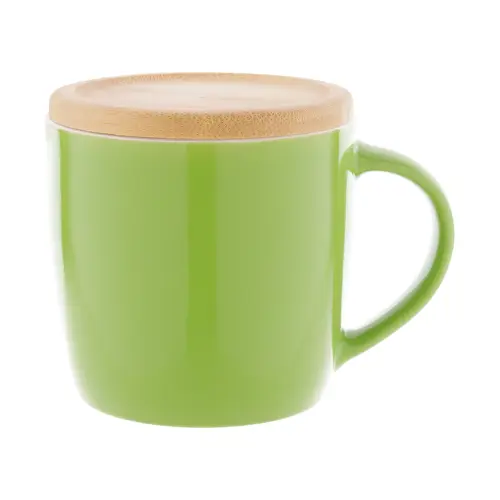 Tazza in ceramica colorata di alta qualità da 335ml con interno bianco sottobicchiere coperchio in bambù