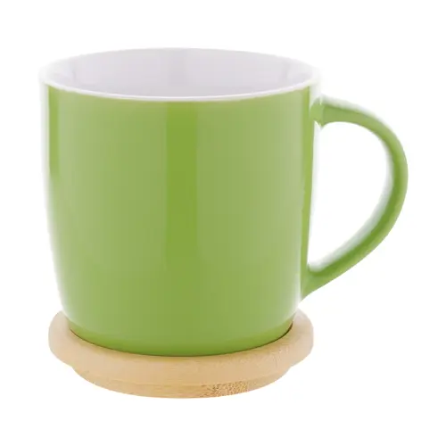 Tazza in ceramica colorata di alta qualità da 335ml con interno bianco sottobicchiere coperchio in bambù