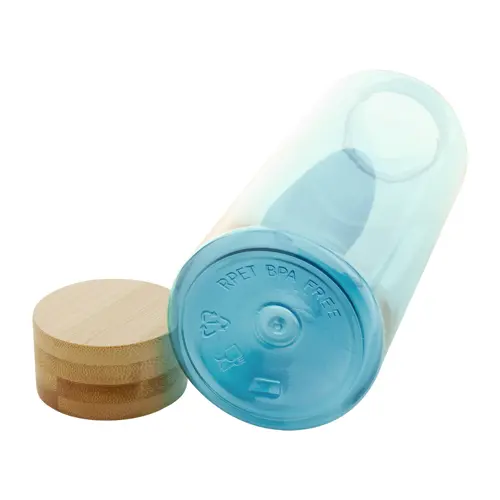 Borraccia in RPET trasparente in diverse colazionicon tappo in bambù da 500ml
