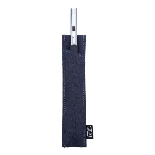 Penna a sfera in metallo con meccanismo a rotazione e fusto rivestito in poliestere RPET  con astuccio coordinato in RPET refill blu