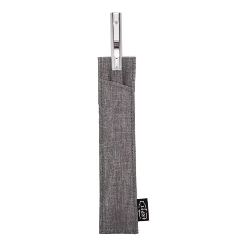 Penna a sfera in metallo con meccanismo a rotazione e fusto rivestito in poliestere RPET  con astuccio coordinato in RPET refill blu