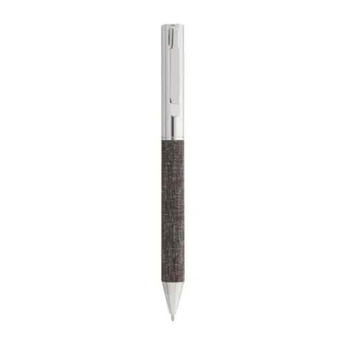 Penna a sfera in metallo con meccanismo a rotazione e fusto rivestito in poliestere RPET  con astuccio coordinato in RPET refill blu