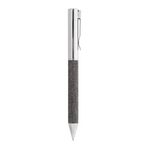 Penna a sfera in metallo con meccanismo a rotazione e fusto rivestito in poliestere RPET  con astuccio coordinato in RPET refill blu