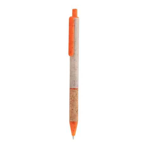 Penna a sfera in plastica ecologica di paglia di grano con impugnatura in sughero naturale refill blu