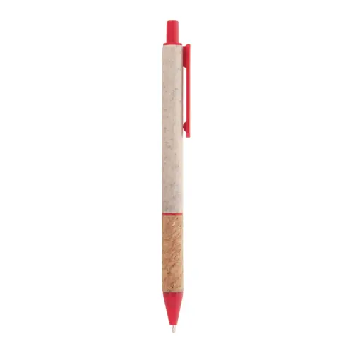 Penna a sfera in plastica ecologica di paglia di grano con impugnatura in sughero naturale refill blu