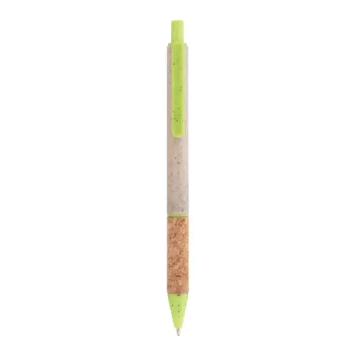 Penna a sfera in plastica ecologica di paglia di grano con impugnatura in sughero naturale refill blu