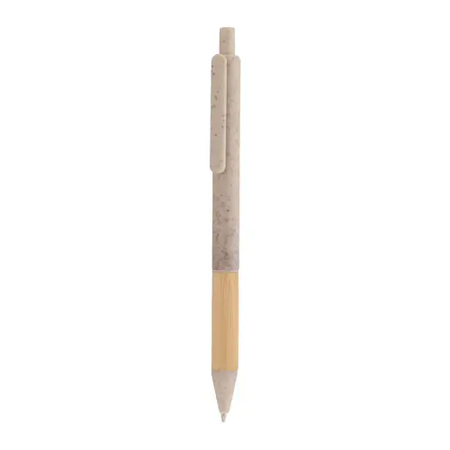 Penna a sfera in plastica ecologica di paglia di grano con impugnatura in bambù refill blu
