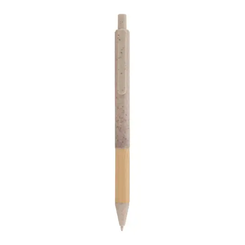 Penna a sfera in plastica ecologica di paglia di grano con impugnatura in bambù refill blu