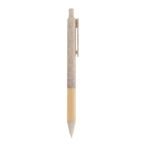 Penna a sfera in plastica ecologica di paglia di grano con impugnatura in bambù refill blu