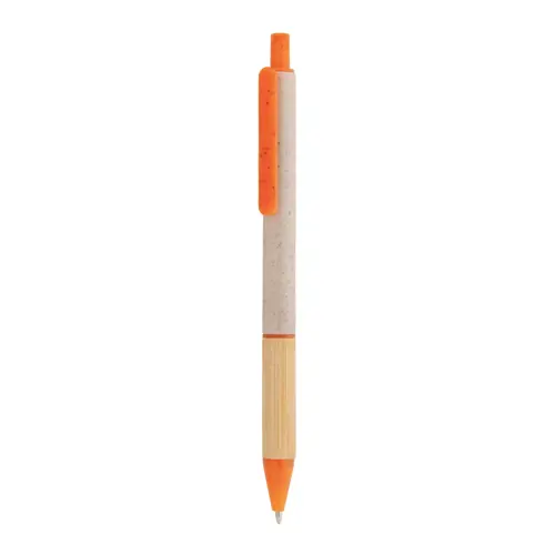 Penna a sfera in plastica ecologica di paglia di grano con impugnatura in bambù refill blu