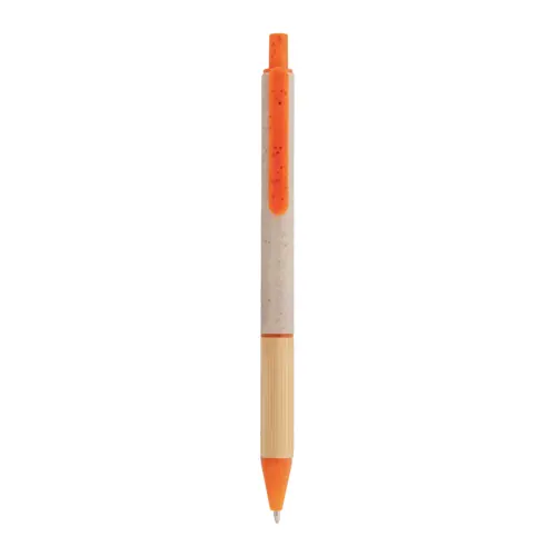 Penna a sfera in plastica ecologica di paglia di grano con impugnatura in bambù refill blu