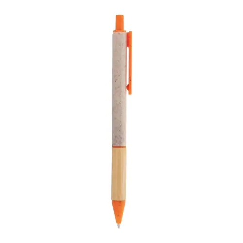 Penna a sfera in plastica ecologica di paglia di grano con impugnatura in bambù refill blu