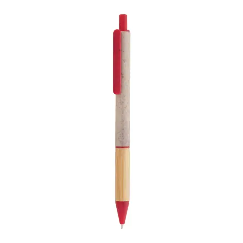 Penna a sfera in plastica ecologica di paglia di grano con impugnatura in bambù refill blu
