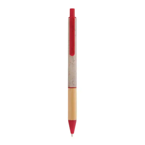 Penna a sfera in plastica ecologica di paglia di grano con impugnatura in bambù refill blu