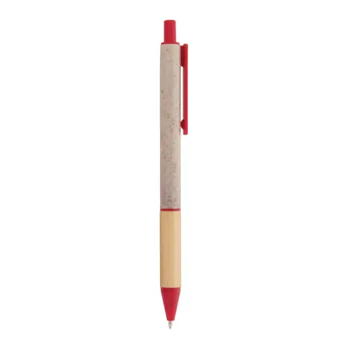 Penna a sfera in plastica ecologica di paglia di grano con impugnatura in bambù refill blu