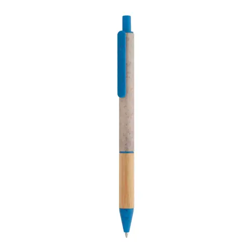 Penna a sfera in plastica ecologica di paglia di grano con impugnatura in bambù refill blu