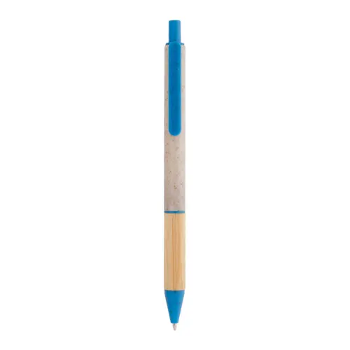 Penna a sfera in plastica ecologica di paglia di grano con impugnatura in bambù refill blu