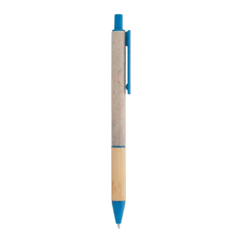 Penna a sfera in plastica ecologica di paglia di grano con impugnatura in bambù refill blu