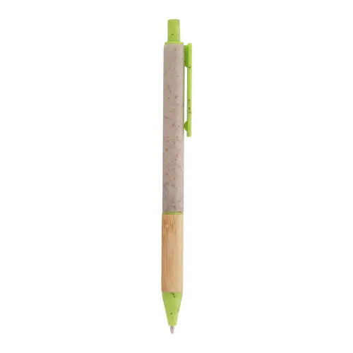 Penna a sfera in plastica ecologica di paglia di grano con impugnatura in bambù refill blu