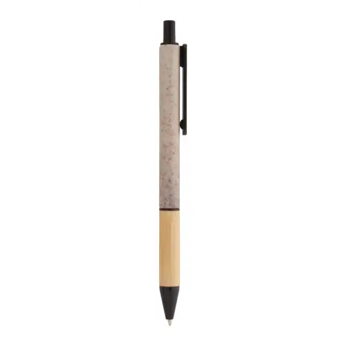 Penna a sfera in plastica ecologica di paglia di grano con impugnatura in bambù refill blu