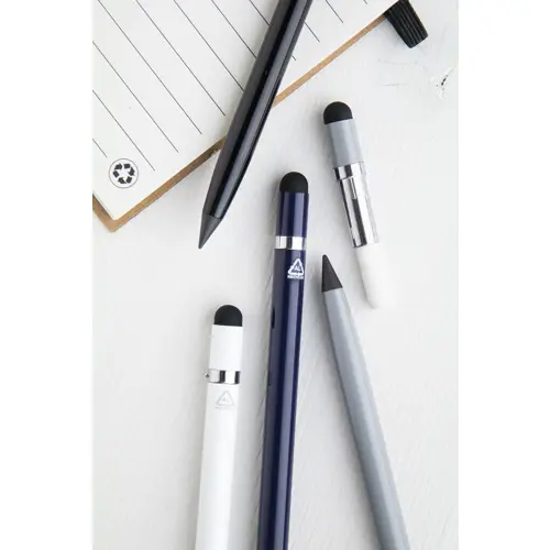 Penna touch screen senza inchiostro in alluminio riciclato cancellabile compresa gomma