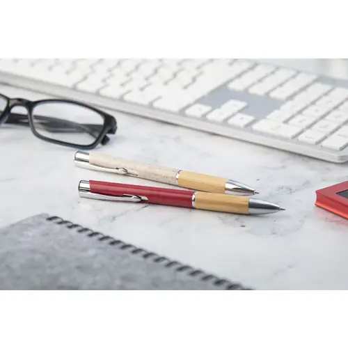 Penna a sfera in plastica ecologica di paglia di grano e bambù e parti e clip in metallo con refill blu