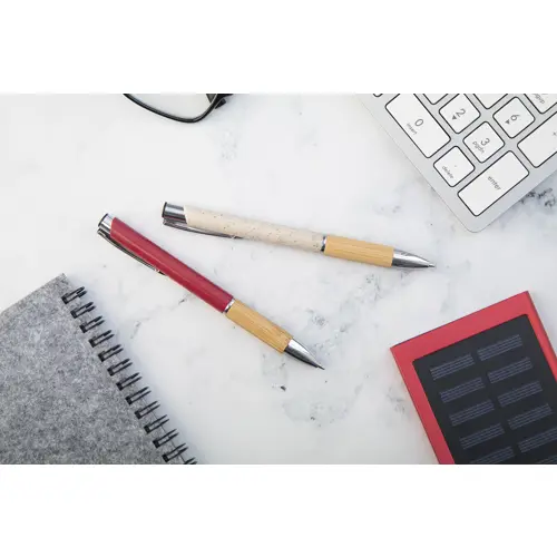 Penna a sfera in plastica ecologica di paglia di grano e bambù e parti e clip in metallo con refill blu