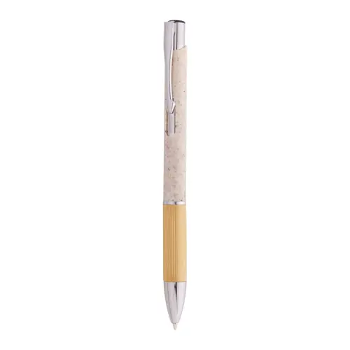 Penna a sfera in plastica ecologica di paglia di grano e bambù e parti e clip in metallo con refill blu