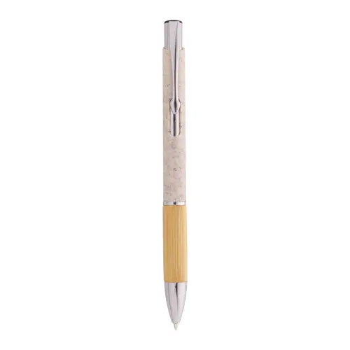 Penna a sfera in plastica ecologica di paglia di grano e bambù e parti e clip in metallo con refill blu