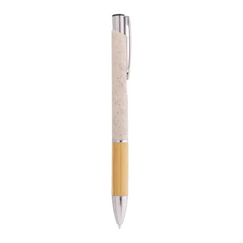 Penna a sfera in plastica ecologica di paglia di grano e bambù e parti e clip in metallo con refill blu