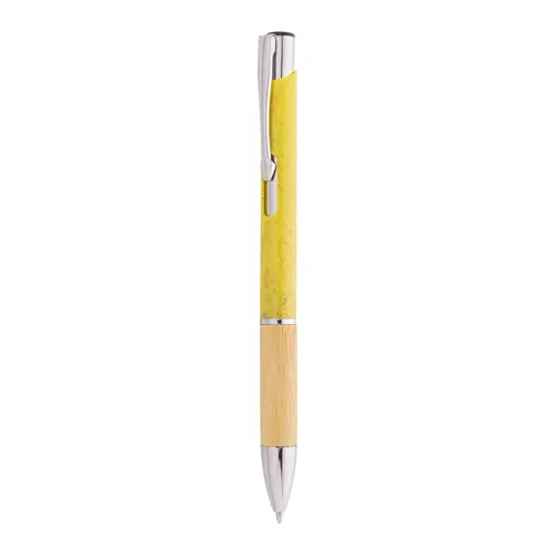 Penna a sfera in plastica ecologica di paglia di grano e bambù e parti e clip in metallo con refill blu
