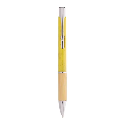 Penna a sfera in plastica ecologica di paglia di grano e bambù e parti e clip in metallo con refill blu