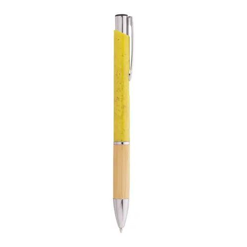 Penna a sfera in plastica ecologica di paglia di grano e bambù e parti e clip in metallo con refill blu