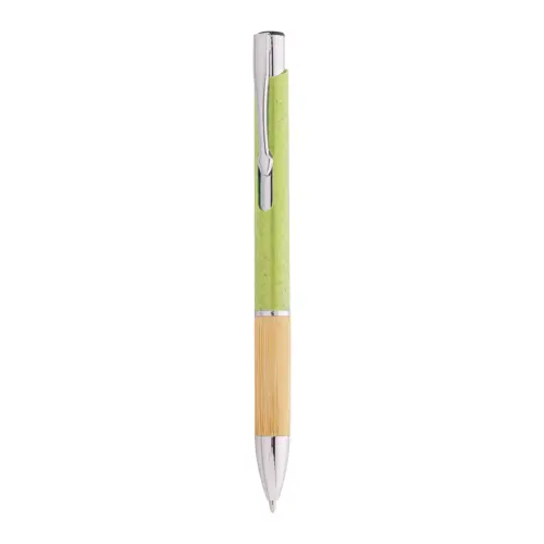 Penna a sfera in plastica ecologica di paglia di grano e bambù e parti e clip in metallo con refill blu