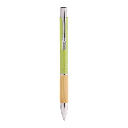 Penna a sfera in plastica ecologica di paglia di grano e bambù e parti e clip in metallo con refill blu