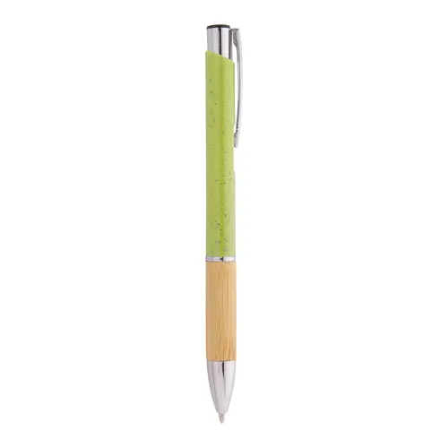 Penna a sfera in plastica ecologica di paglia di grano e bambù e parti e clip in metallo con refill blu