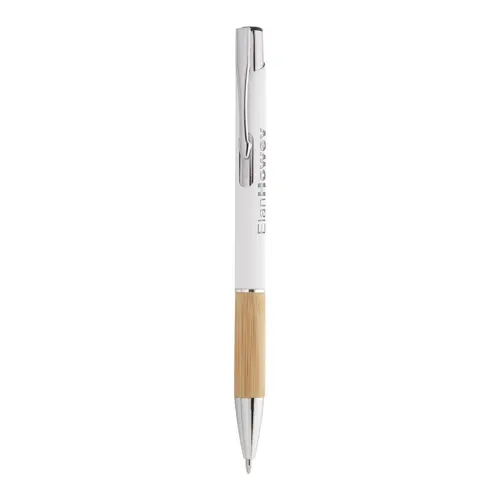 Penna a sfera finitura gommata con impugnatura in bambù per incisione laser a specchio in refill blu