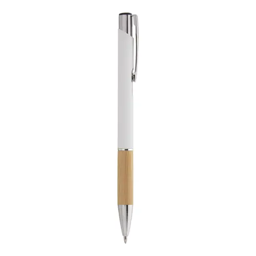 Penna a sfera finitura gommata con impugnatura in bambù per incisione laser a specchio in refill blu