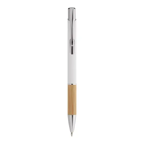 Penna a sfera finitura gommata con impugnatura in bambù per incisione laser a specchio in refill blu