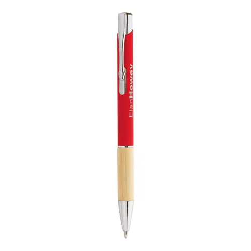 Penna a sfera finitura gommata con impugnatura in bambù per incisione laser a specchio in refill blu