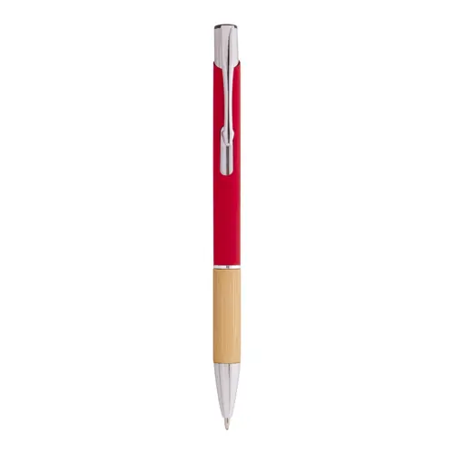 Penna a sfera finitura gommata con impugnatura in bambù per incisione laser a specchio in refill blu