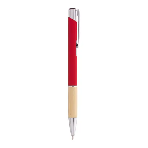 Penna a sfera finitura gommata con impugnatura in bambù per incisione laser a specchio in refill blu